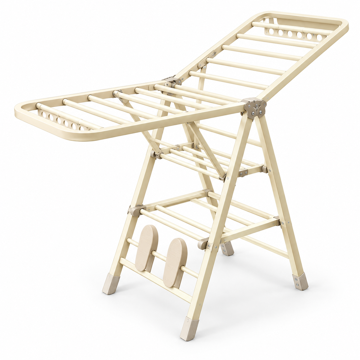 3-Tier Folding Clothes Drying Rack, Cream, 70.9 in