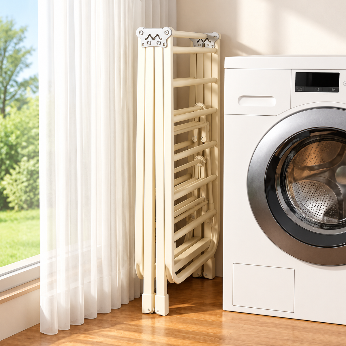 3-Tier Folding Clothes Drying Rack, Cream, 70.9 in