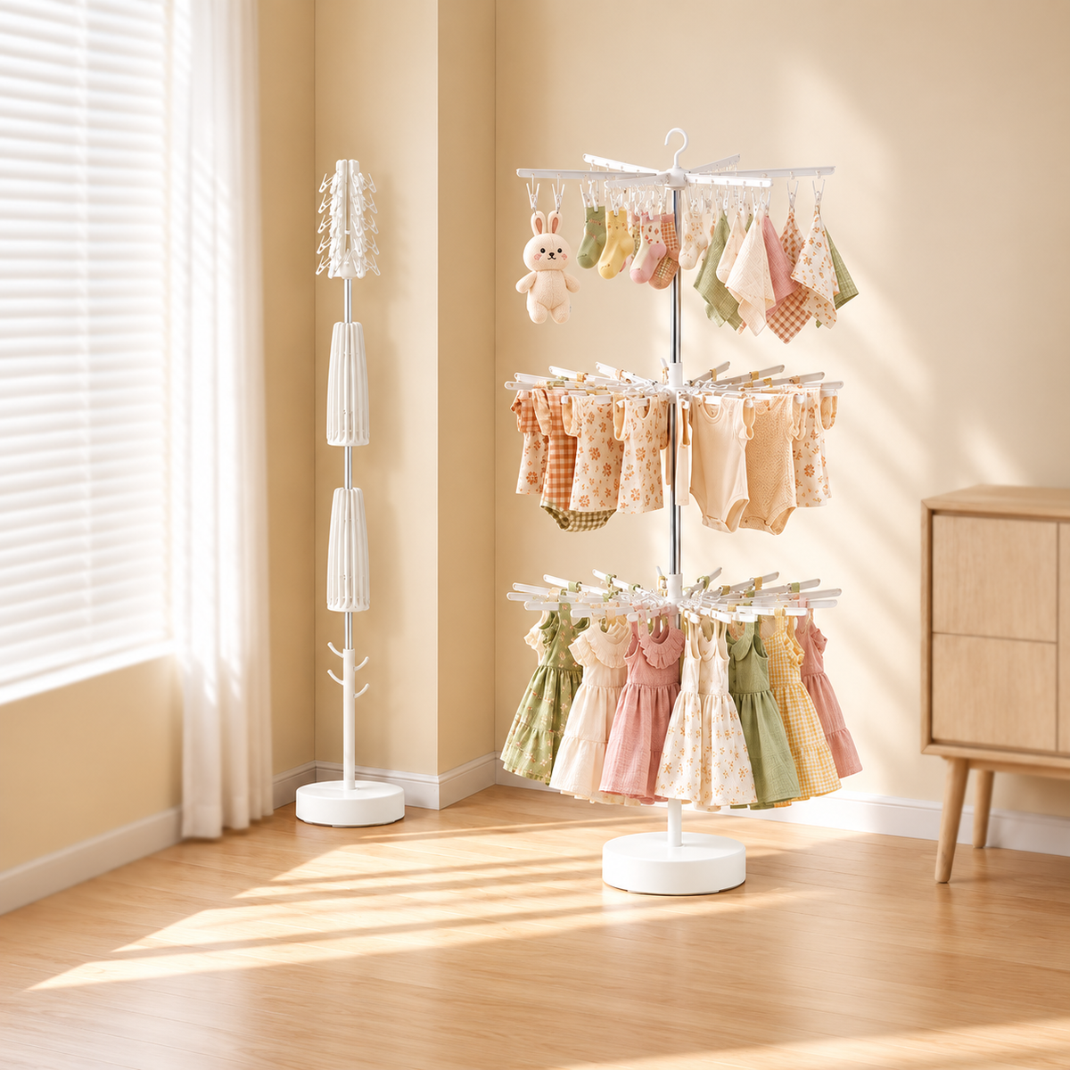 White Baby Clothes Drying Rack with Clips, 66 in