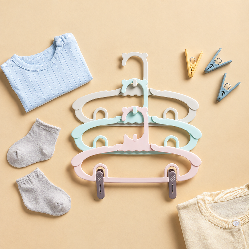 Baby Clothes Hangers with Pants Clips, 10-Pack
