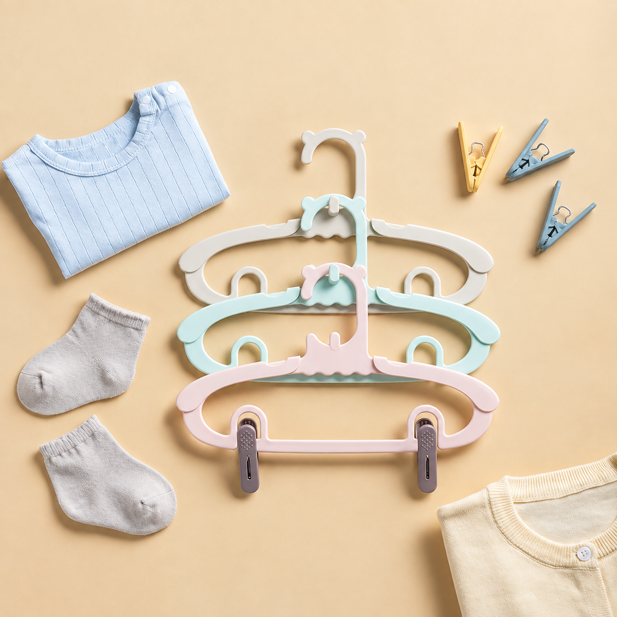 Baby Clothes Hangers with Pants Clips, 10-Pack